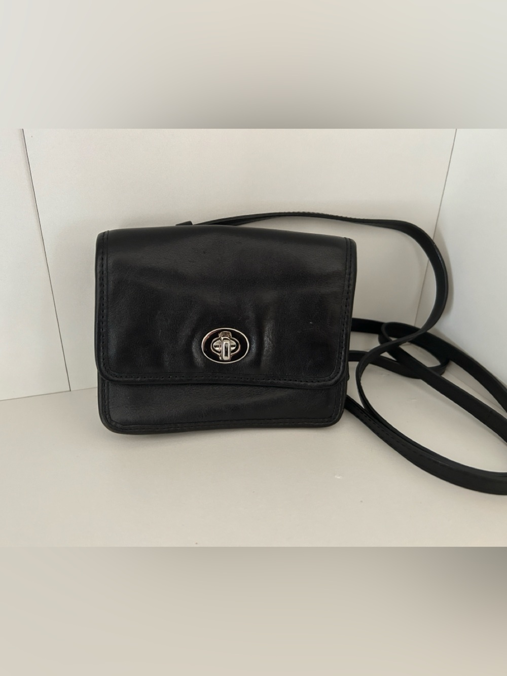 Coach Black Leather Crossbody with Silver Turnlock